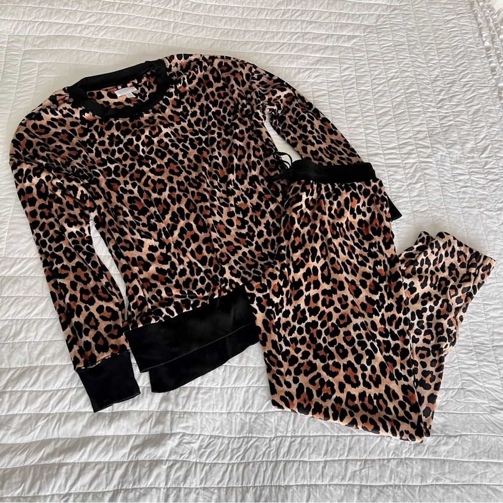 Velour Leopard Print Pajama Set